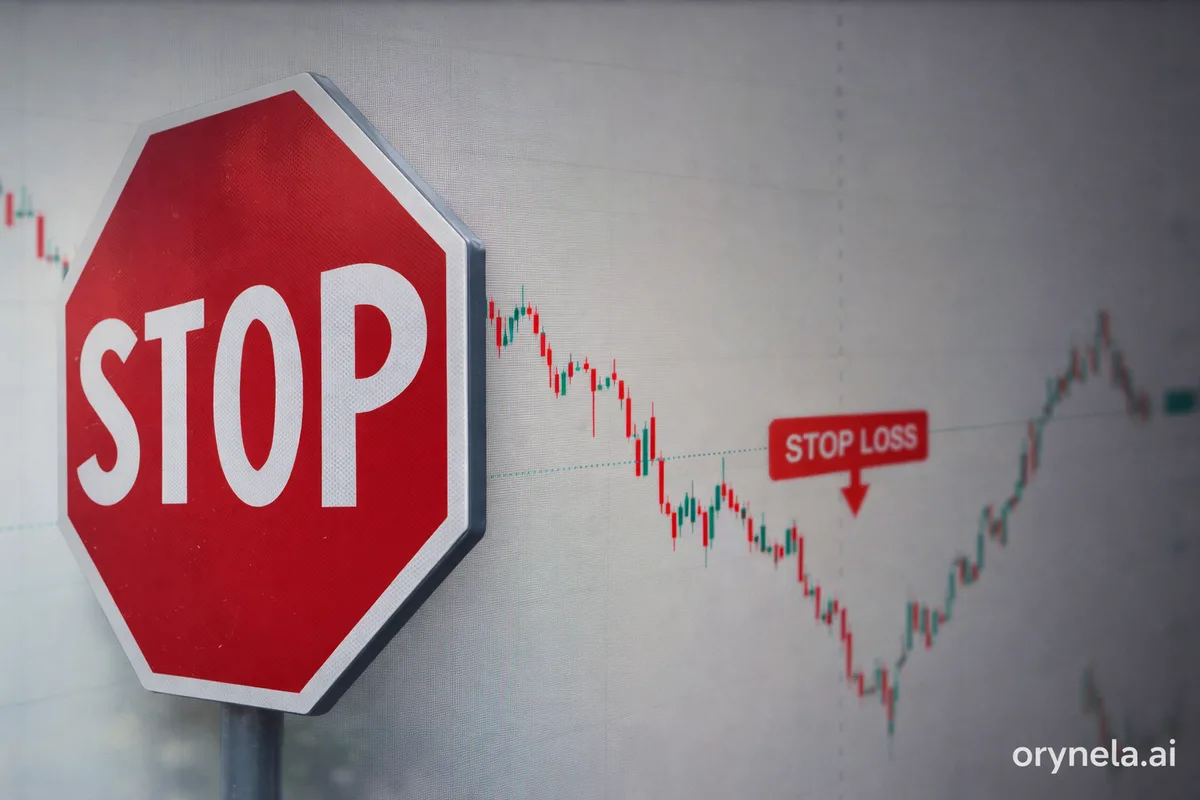 Stop loss en trading illustré par un panneau STOP et un graphique boursier en baisse