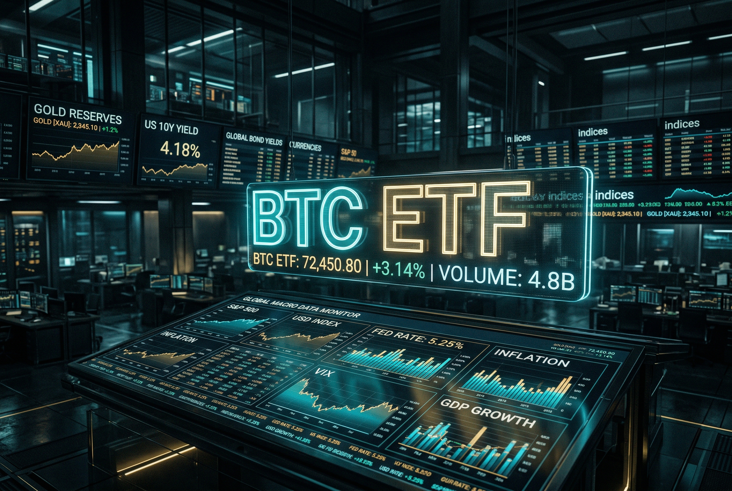 Grafici finanziari digitali ed elementi AI in un ambiente di trading scuro