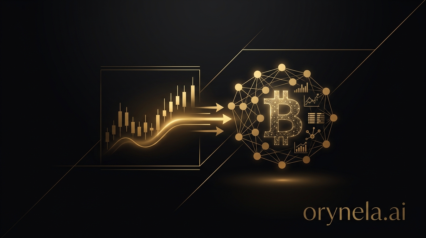 Illustration : ETF convertissant dividendes d'actions en Bitcoin, style luxueux doré sur fond noir
