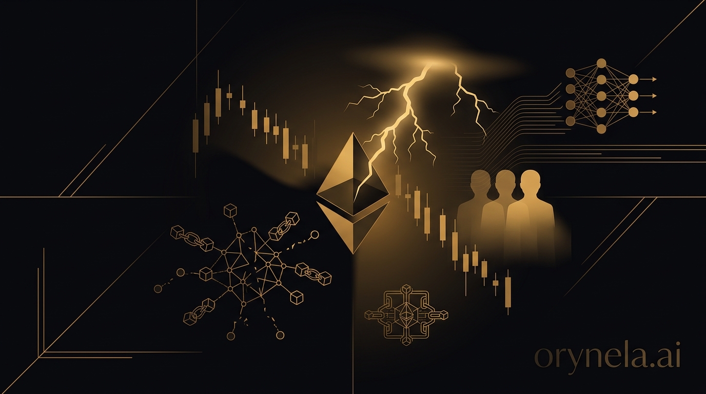 Tempête sur Ethereum : illustration sombre avec accents dorés représentant la crise
