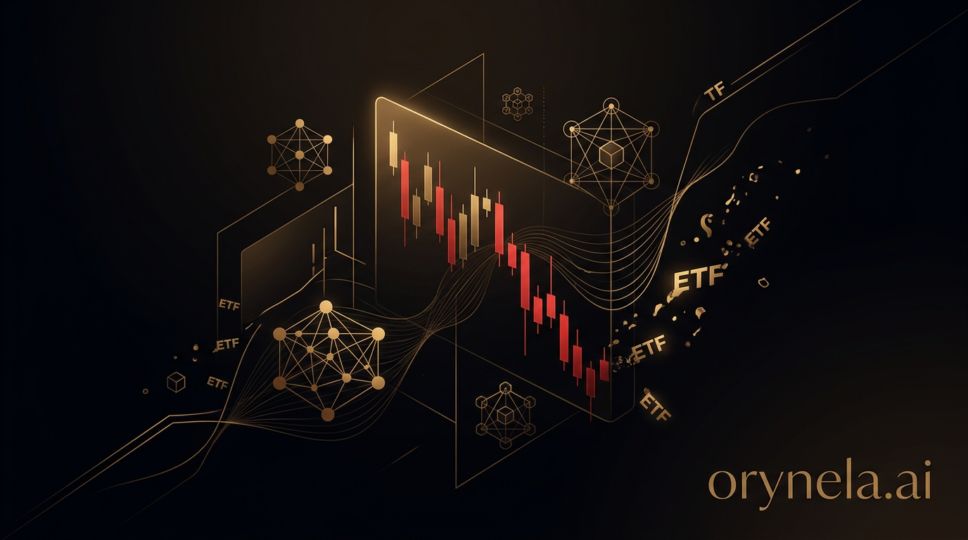 Bitcoin-Absturzdiagramm mit goldenen Akzenten auf dunklem Luxus-Fintech-Hintergrund