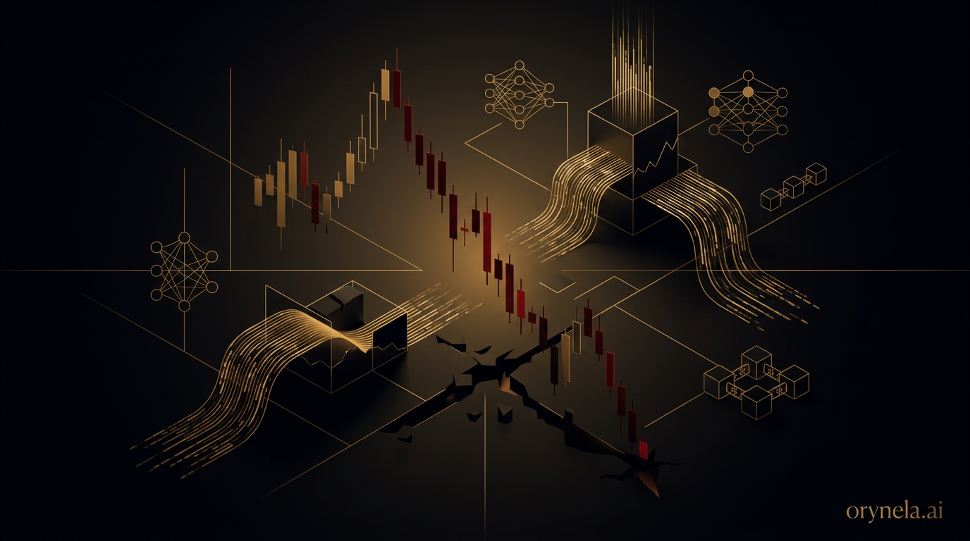 Graphique de chute du Bitcoin sous 60 000 dollars avec accents dorés sur fond sombre