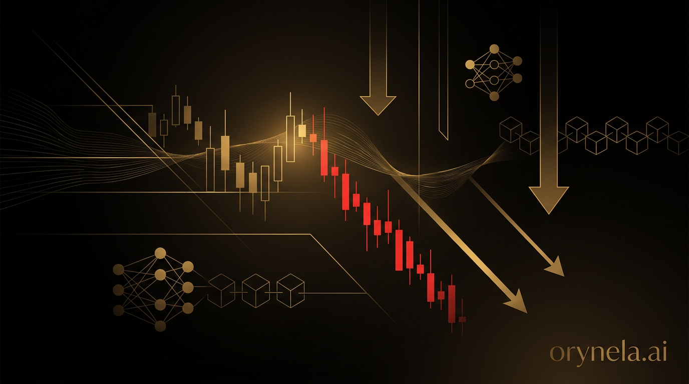 Graphique boursier lumineux sur fond sombre illustre la chute du Bitcoin