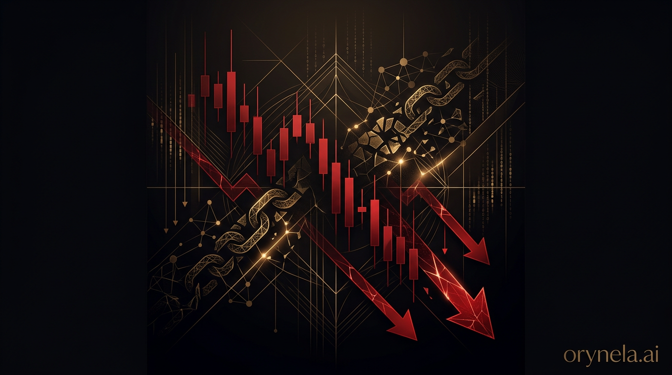 Bitcoin crash chart with red candlesticks on dark luxury background