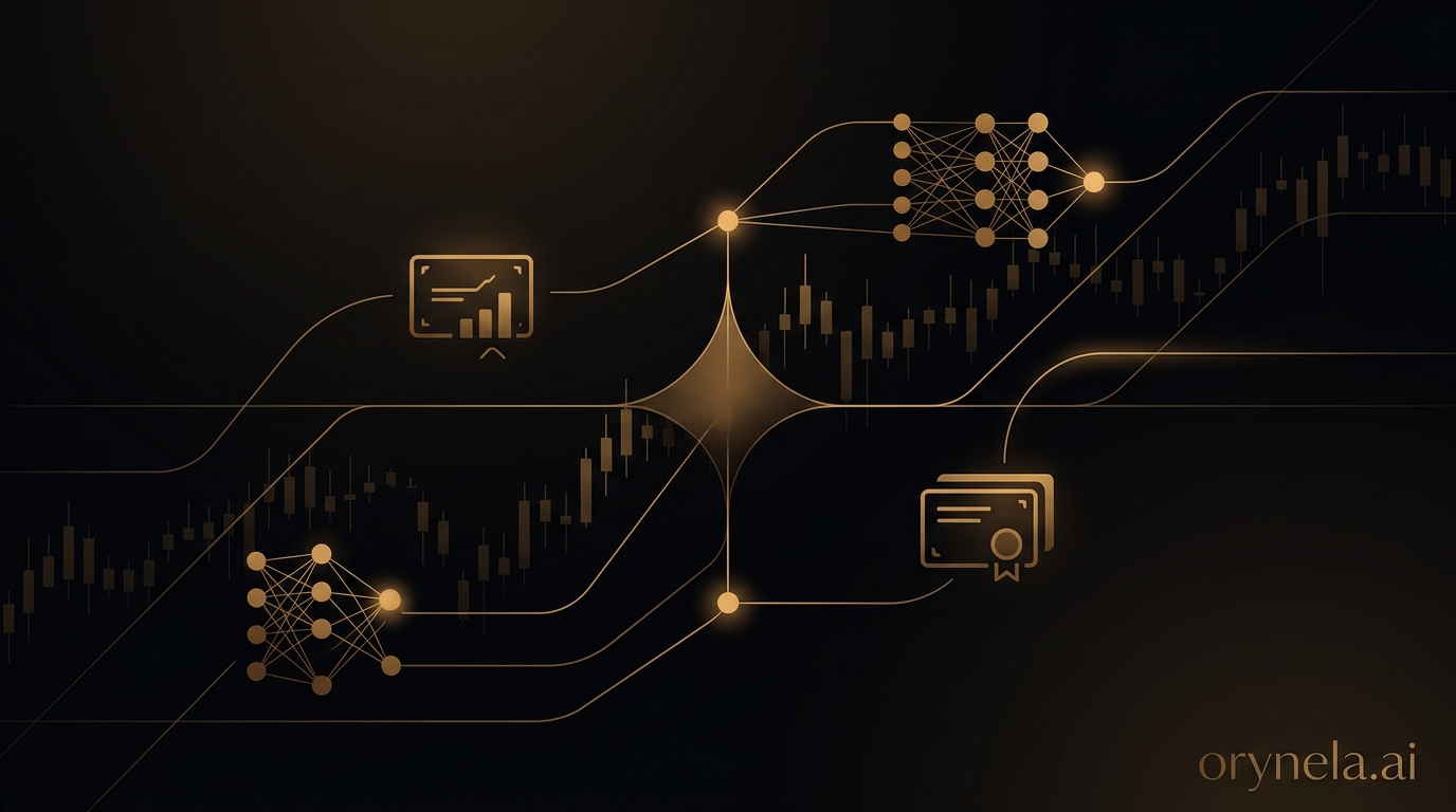 Robinhood Chain blockchain con IA nativa y acentos dorados sobre fondo oscuro