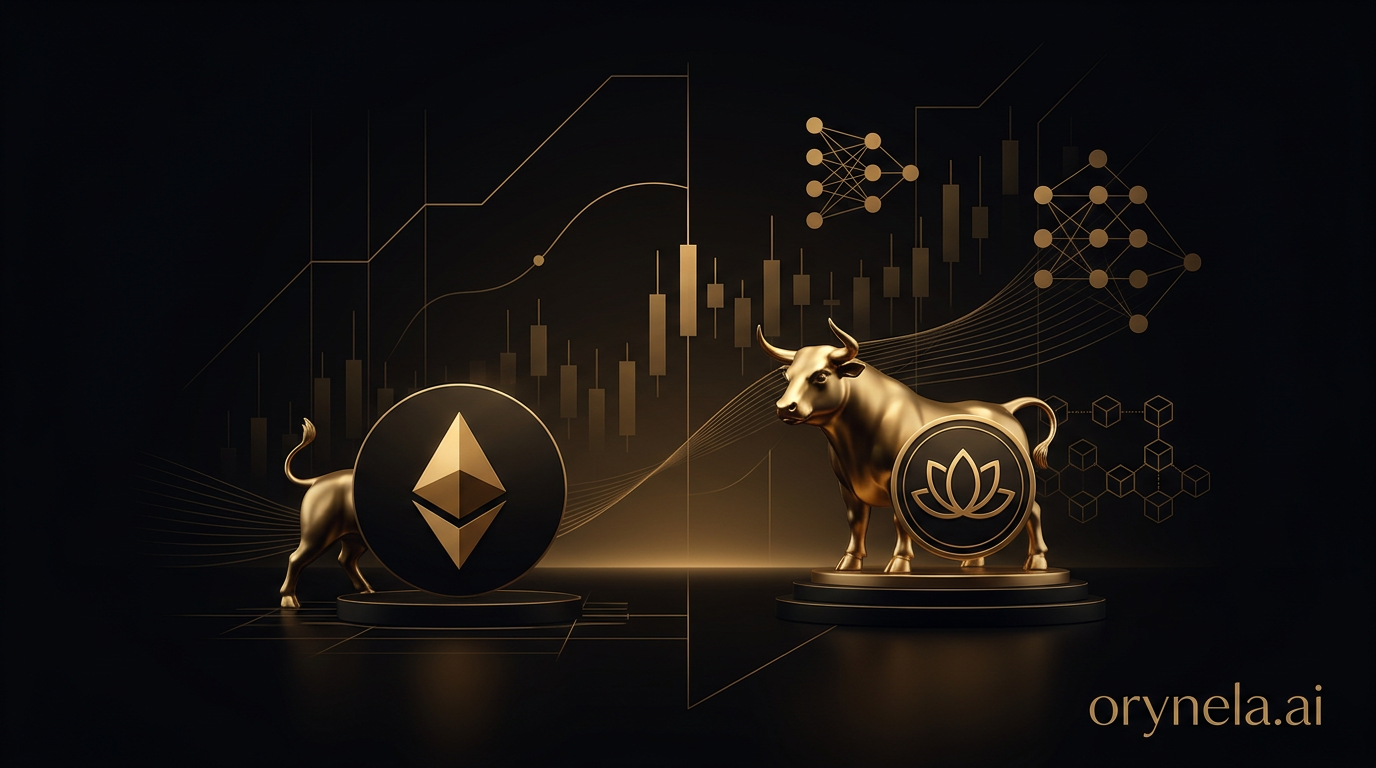 Luxus-Illustration: Morgan Stanley Ethereum- und Solana-ETFs mit goldenen Akzenten auf dunklem Hintergrund