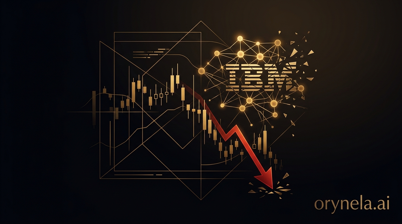 Stock market crash chart with breaking AI neural network elements, dark luxury fintech style