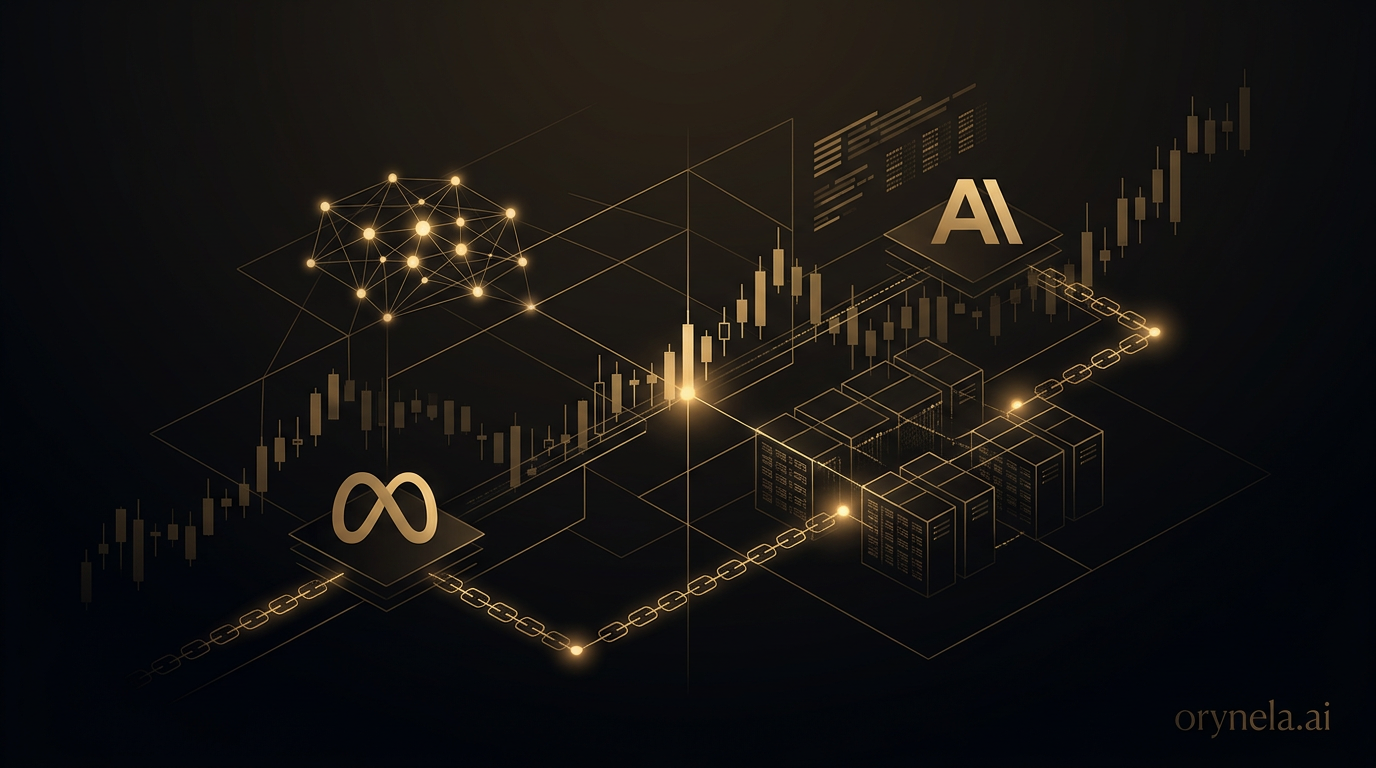 Illustration du partenariat Meta-Anthropic avec des data centers dorés sur fond sombre