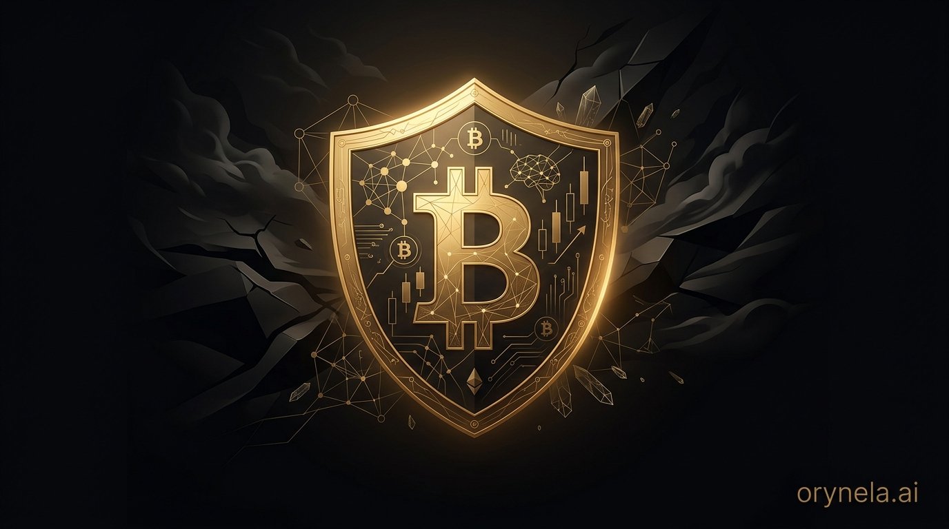Graphique doré de Bitcoin sur fond sombre symbolisant la résilience face aux tempêtes géopolitiques
